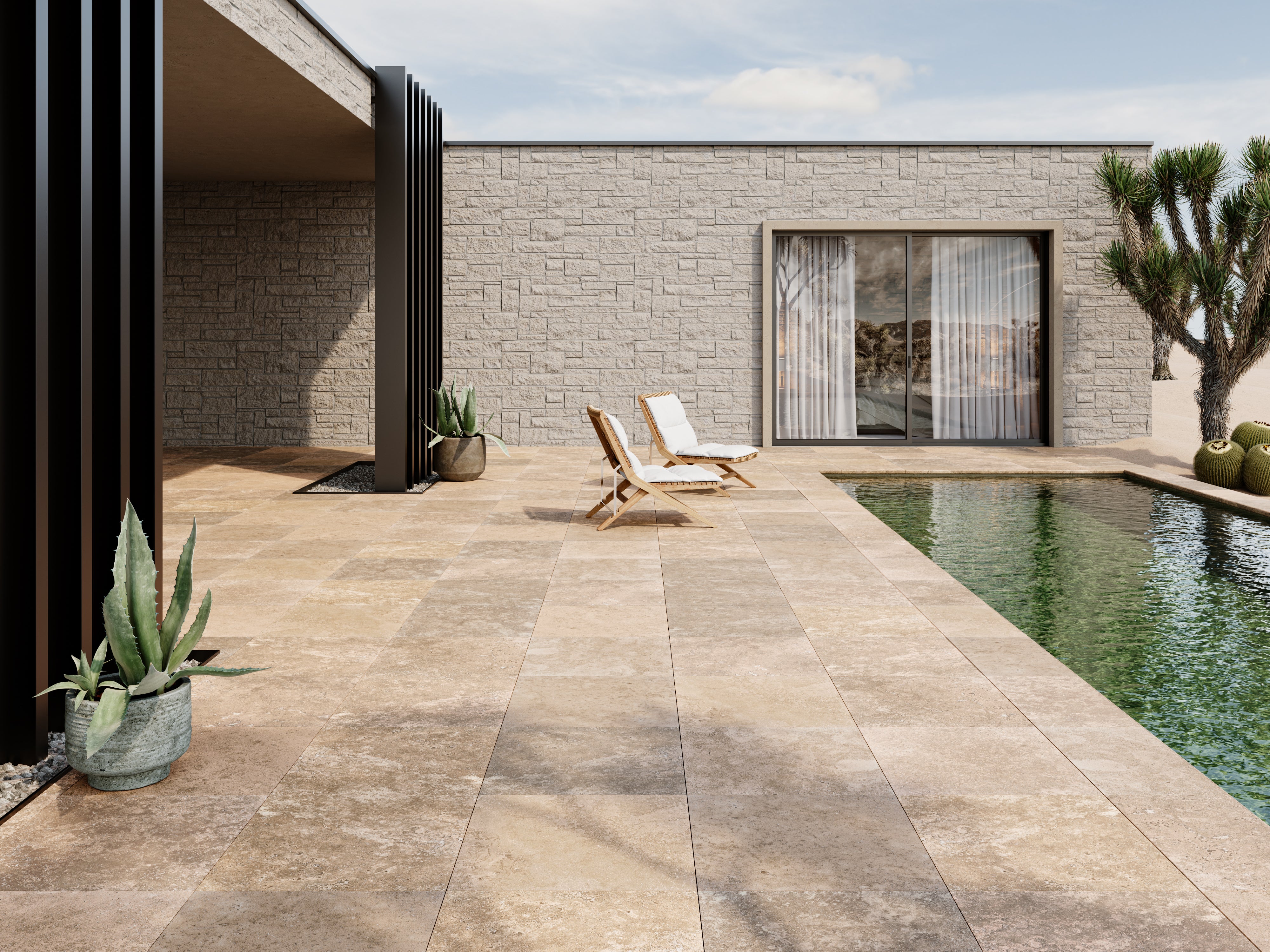 Porcelain Pavers - Travertine Look "Walnut"
